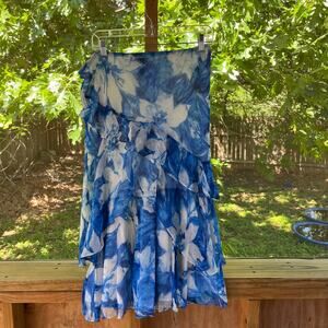 Lauren Ralph Lauren Women's Vintage Blue & White Ruffled Midi Skirt Size PL